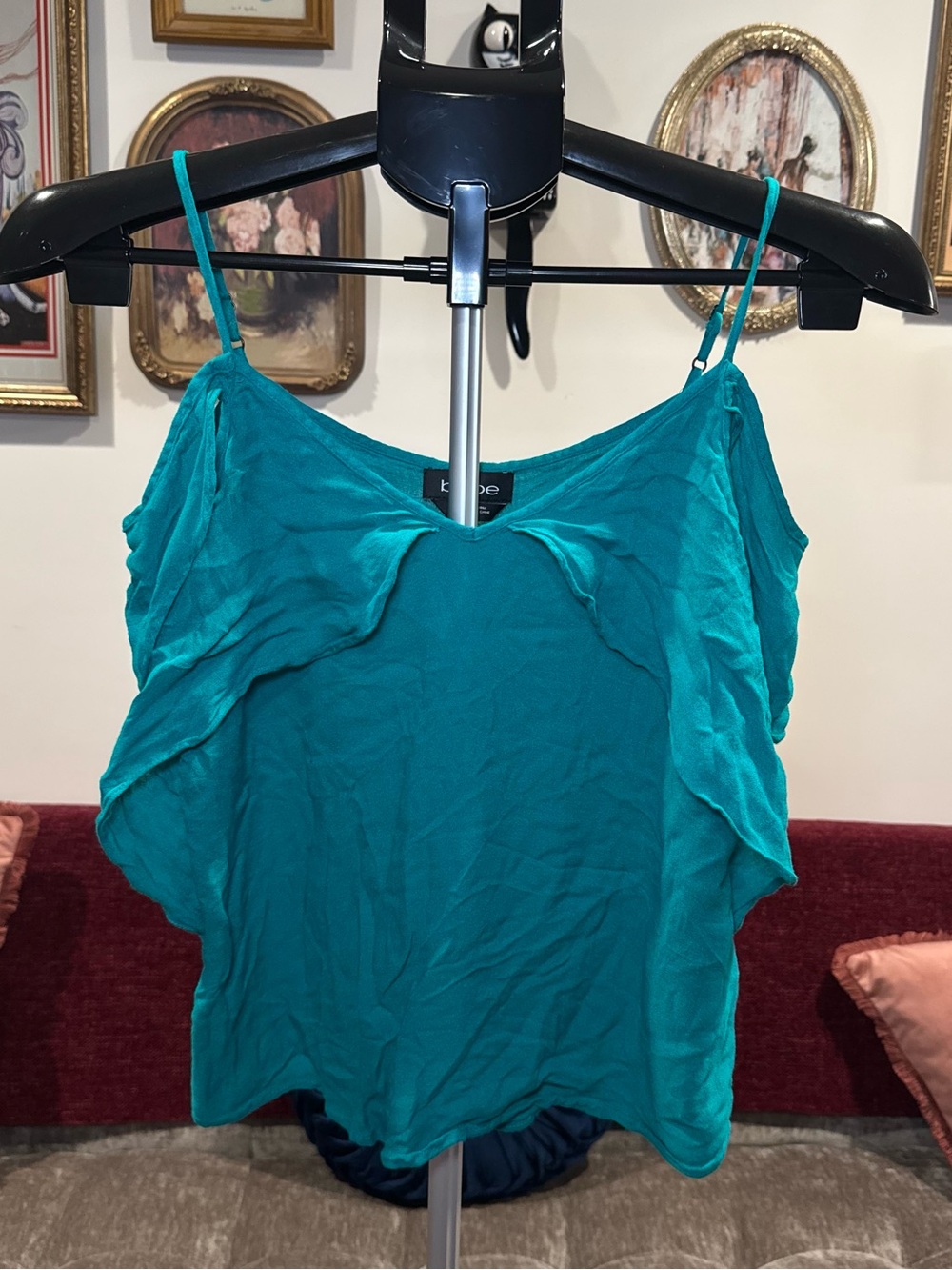 bebe Y2K Teal Draped Spaghetti Strap Camisole